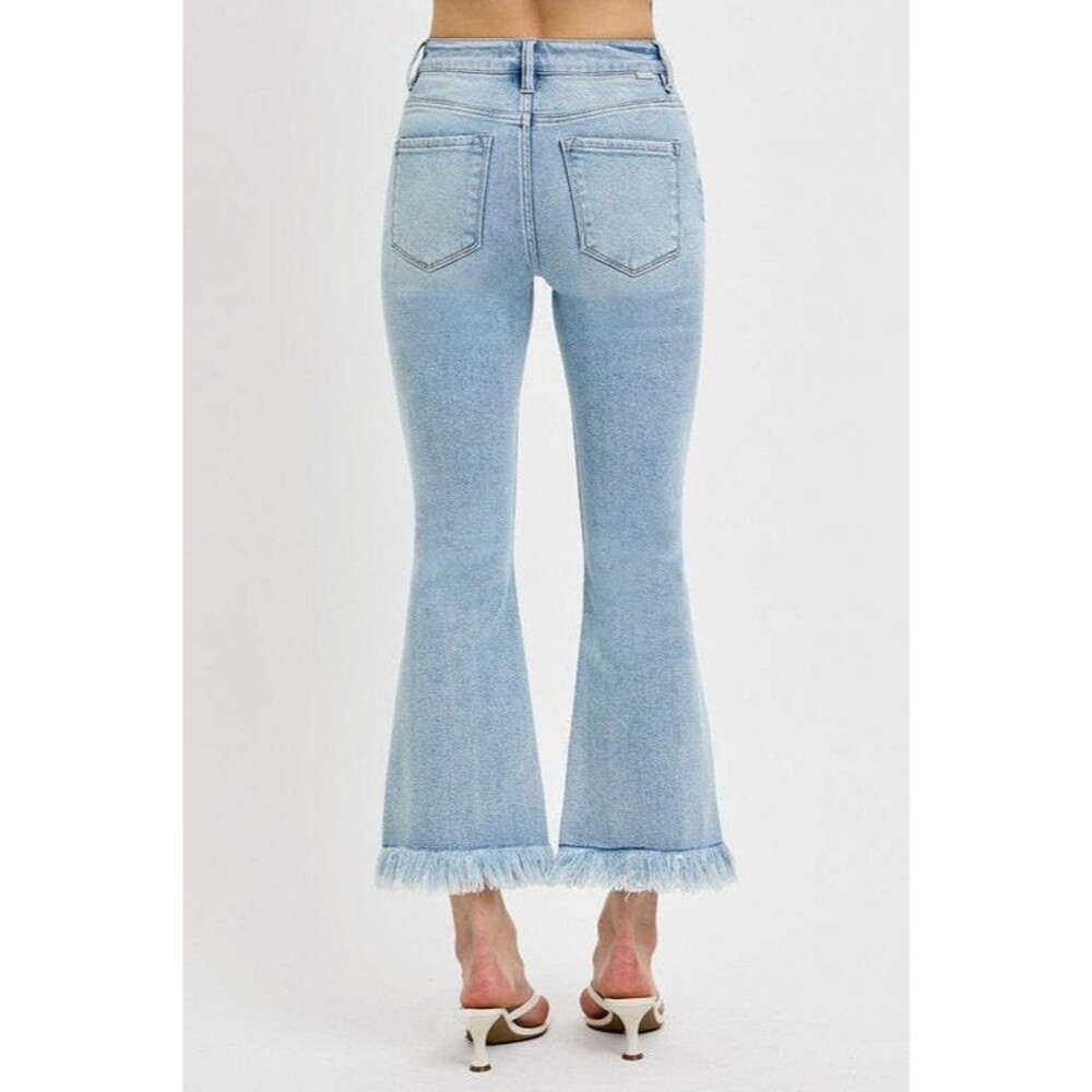 RISEN Raw Hem Distressed Cropped Flare Jeans NWT - Picture 3 of 4